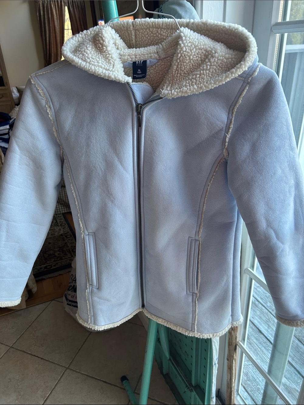 GAP Light Blue Sherpa-Lined Hooded Puffer Jacket